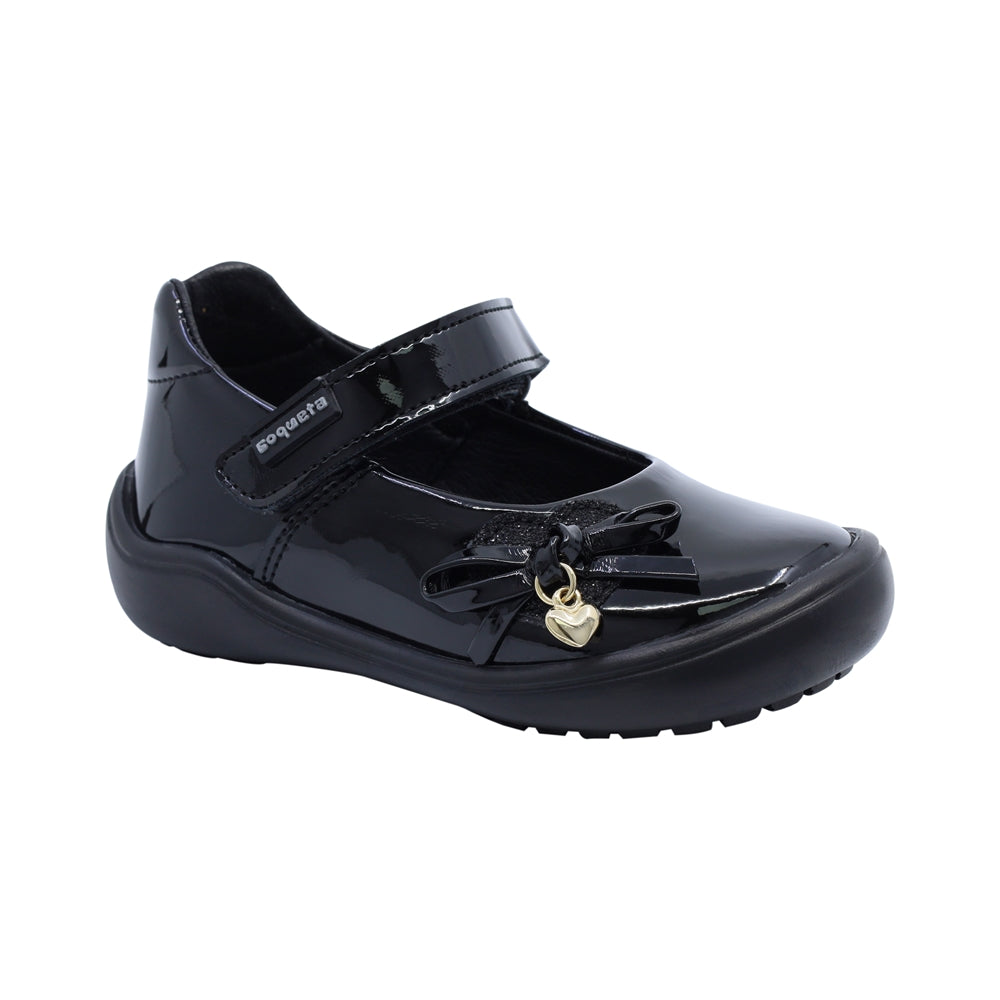 Zapato Coqueta para niña de charol negro Castor con dije