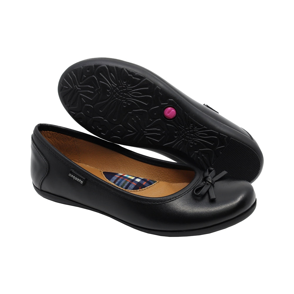 Zapato Escolar Coqueta para niña en piel negro Elisa con moño decorativo