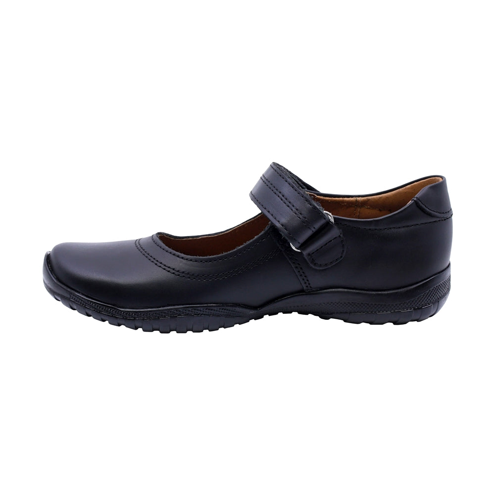 Zapato Escolar Coqueta para niña en piel negro Georgina con tira de contacto