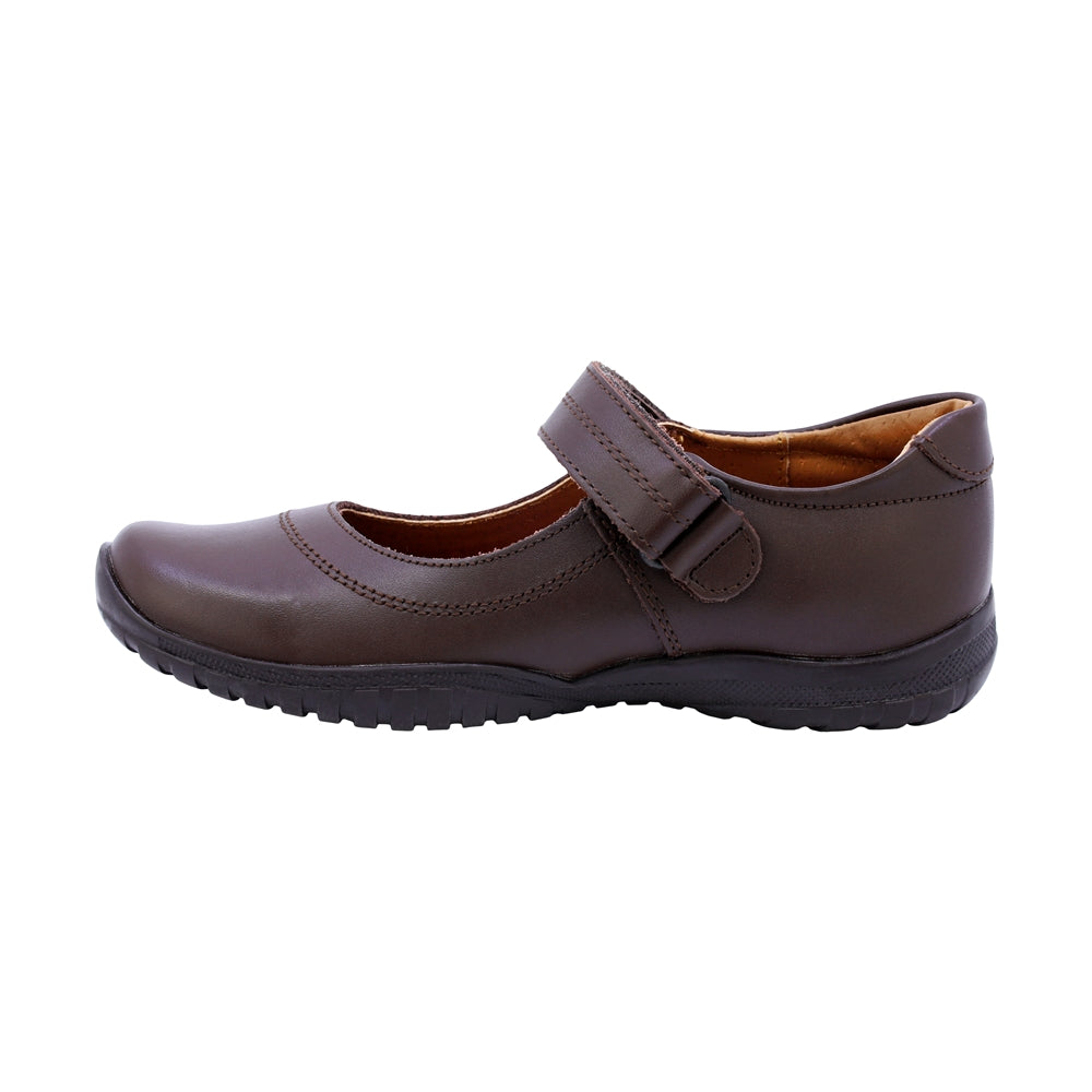 Zapato Escolar Coqueta para niña en piel café Georgina con tira de contacto