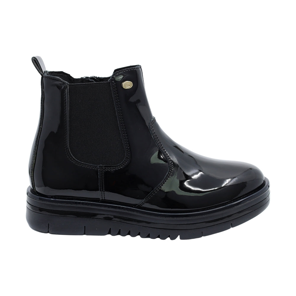 Bota Coqueta para niña de charol negro Nora con elástico lateral