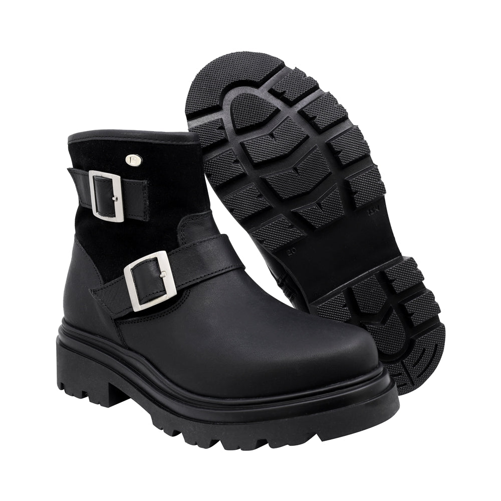 Bota Coqueta para niña en piel negro Jazz con hebillas decorativas