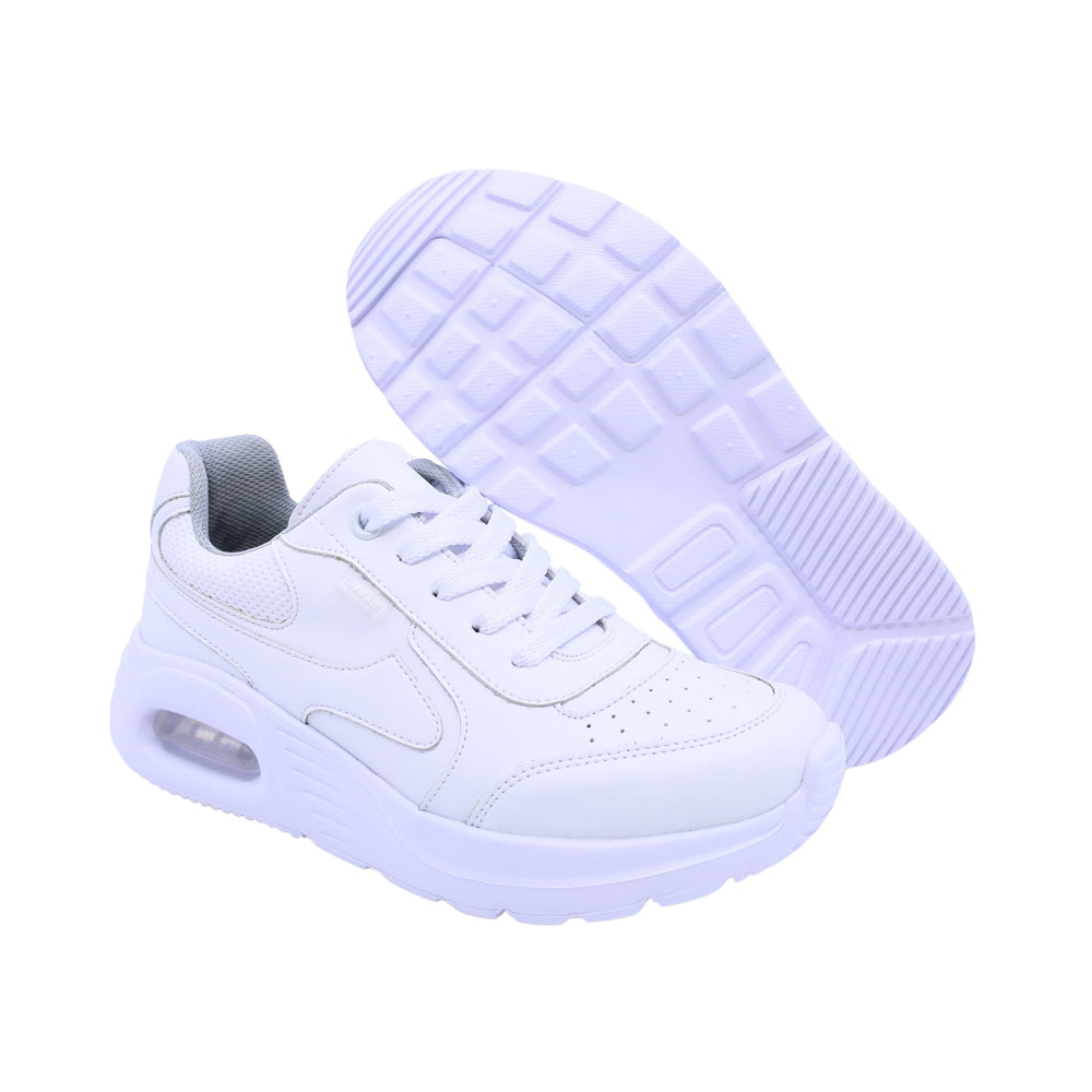 Tenis escolar Audaz para niño de corte piel blanco Mulán con ajuste agujetas