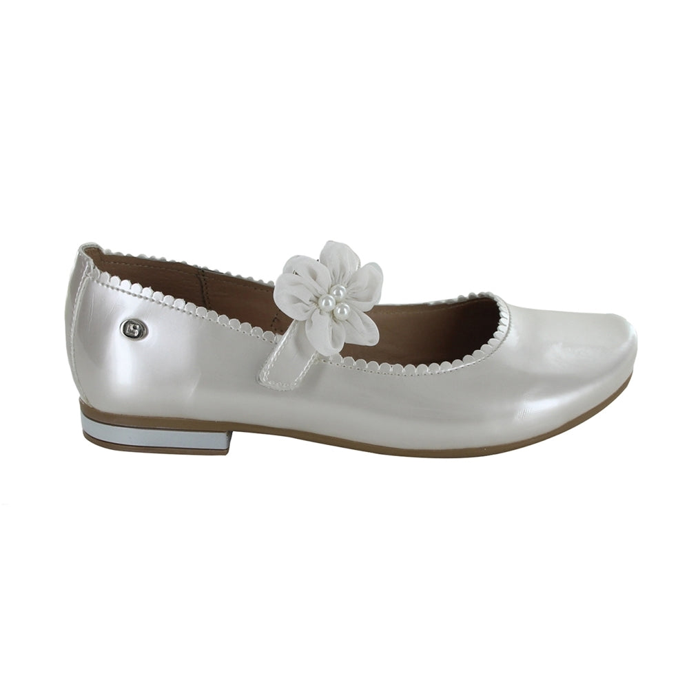 Balerina Coqueta para niña en charol perla Miranda con flor decorativa