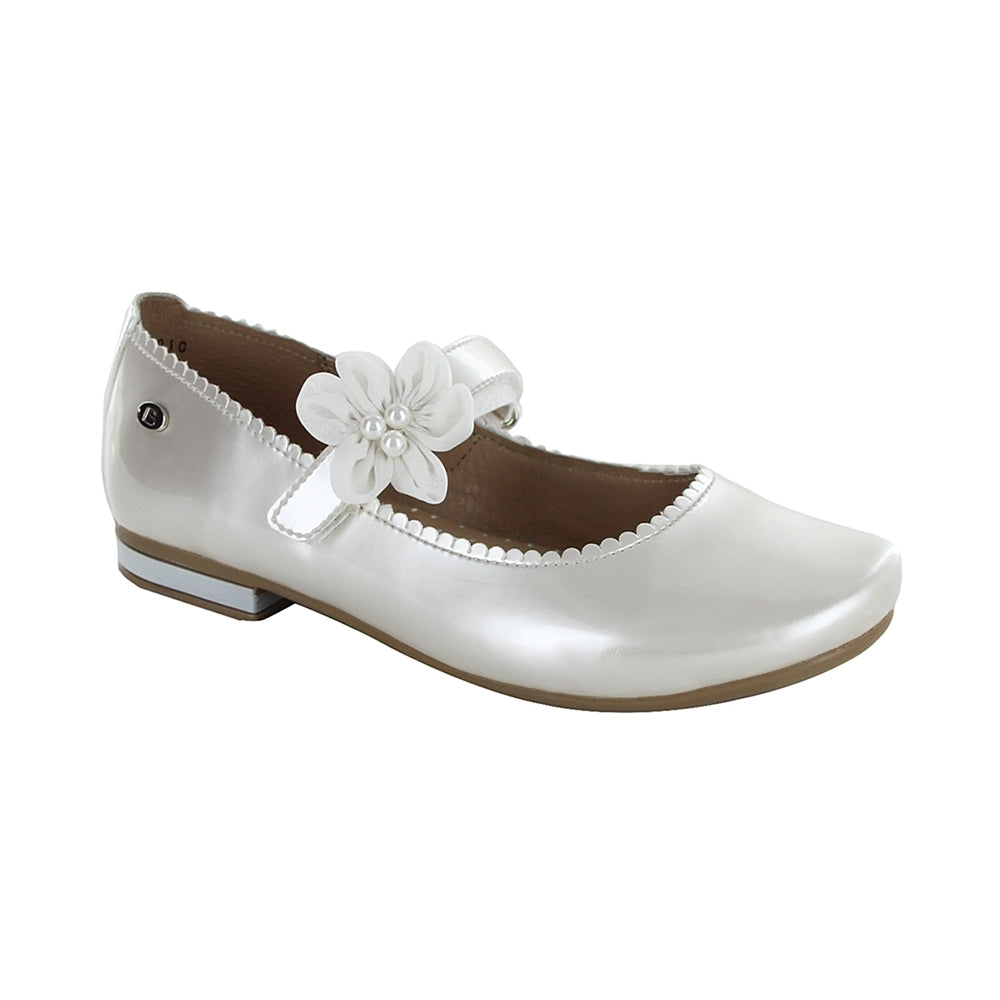 Balerina Coqueta para niña en charol perla Miranda con flor decorativa