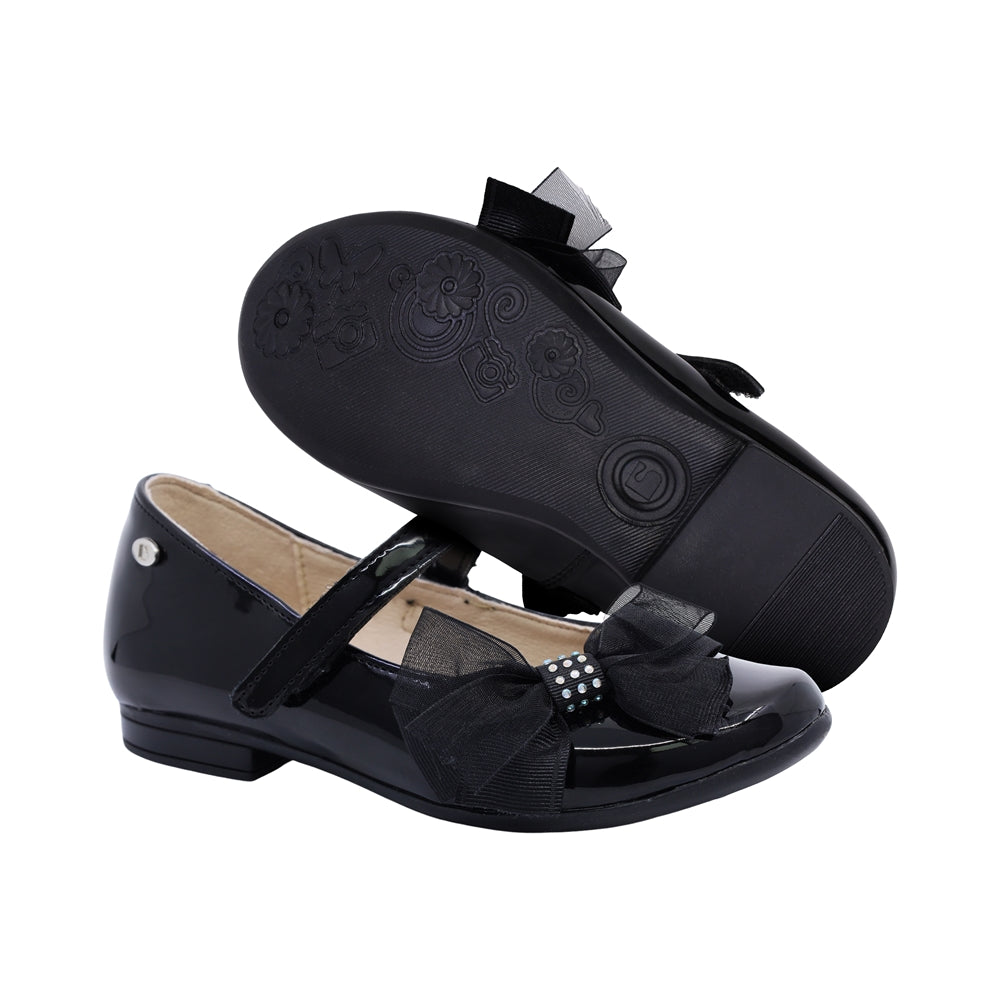 Zapatilla Coqueta para niña de charol negro Miranda con moño decorativo