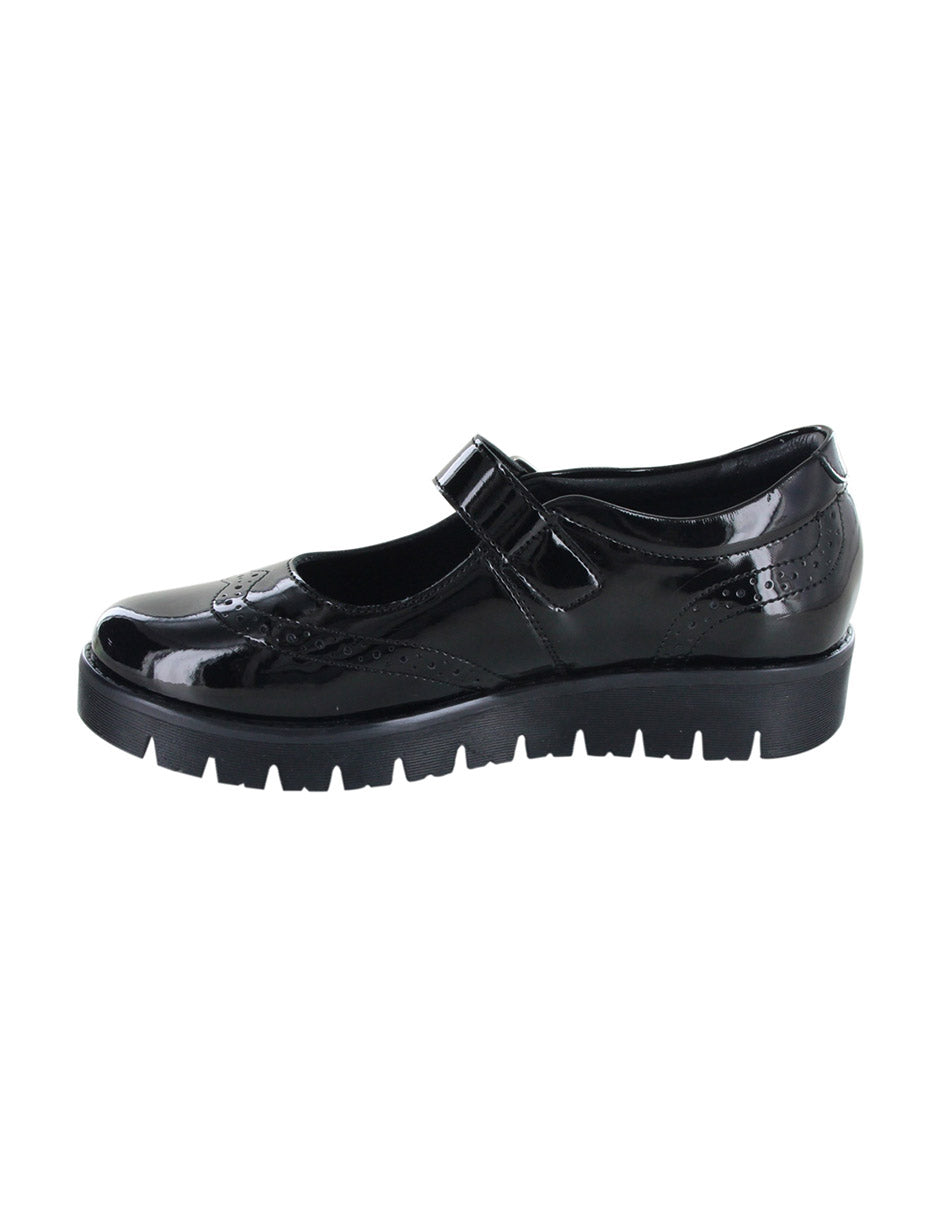 Zapato Escolar Coqueta para niña en charol negro Florence con suela dentada