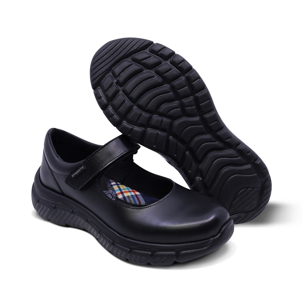 Zapato escolar Coqueta de piel color negro Balu con tira de contacto