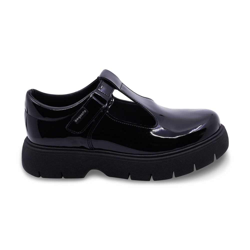 Zapato escolar Coqueta para niña charol negro Igor con tira de contacto