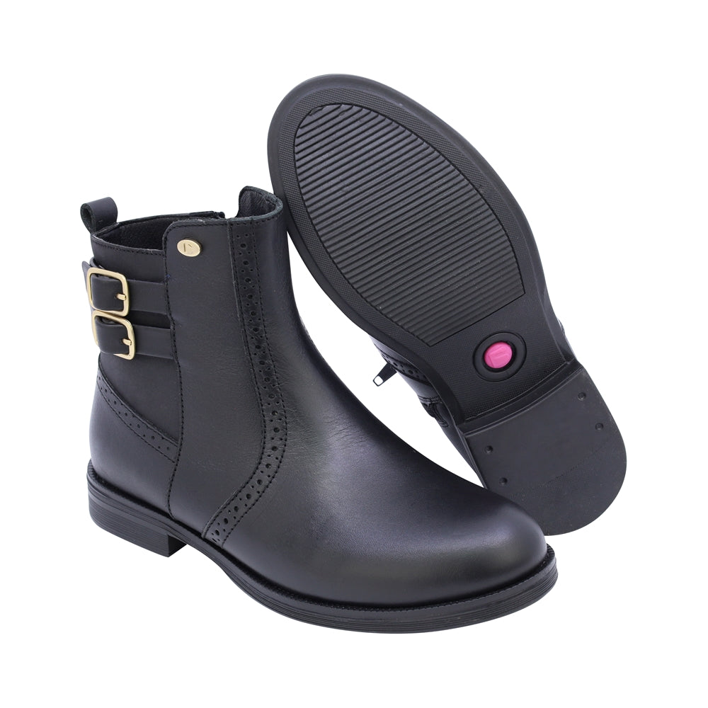Bota Coqueta para niña en piel negro Canuta con doble hebilla
