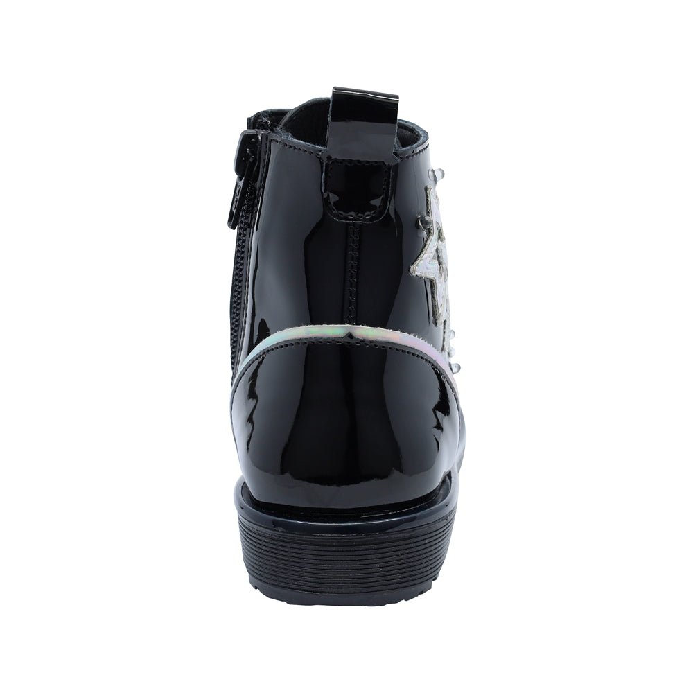 Botín Coqueta para niña Charol Negro Elvis con estrellas decorativas