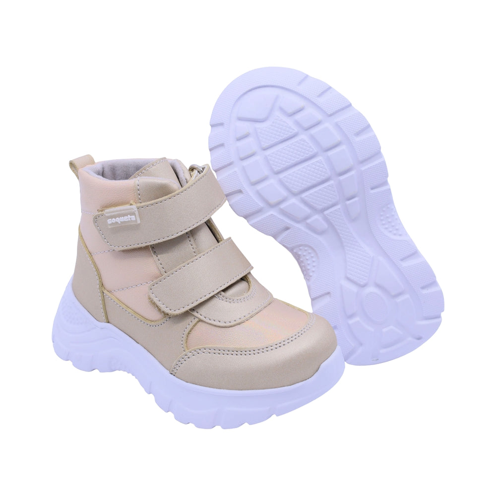 Bota Coqueta para niña sintético oro Nemo con doble tira de contacto