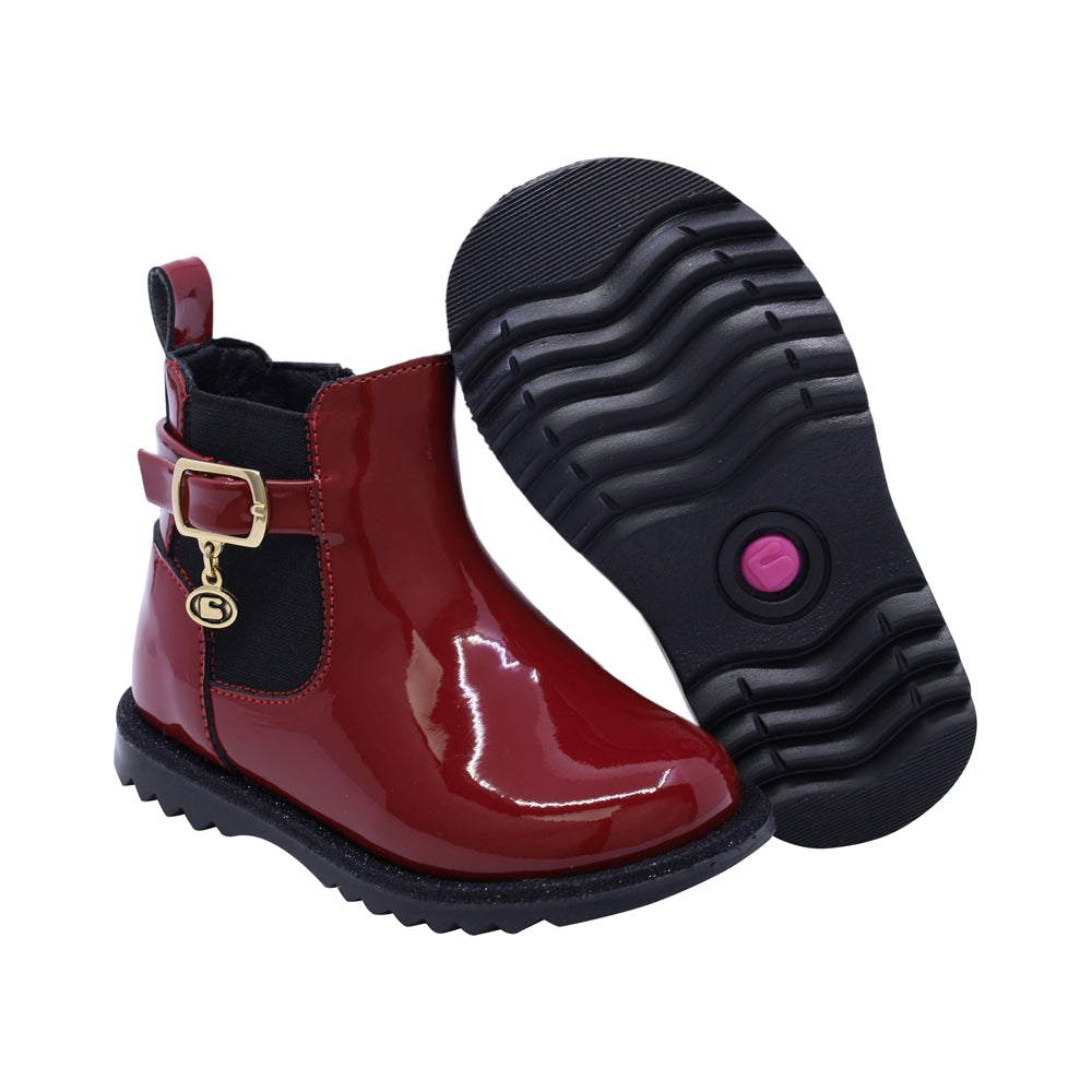 Bota Coqueta para niña en charol rojo Rondy con hebilla decorativa