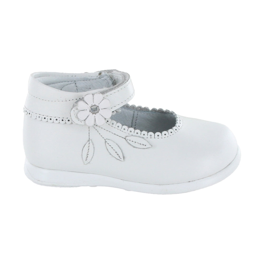 Botita Coqueta para niña en piel blanco Pampa con flor decorativa