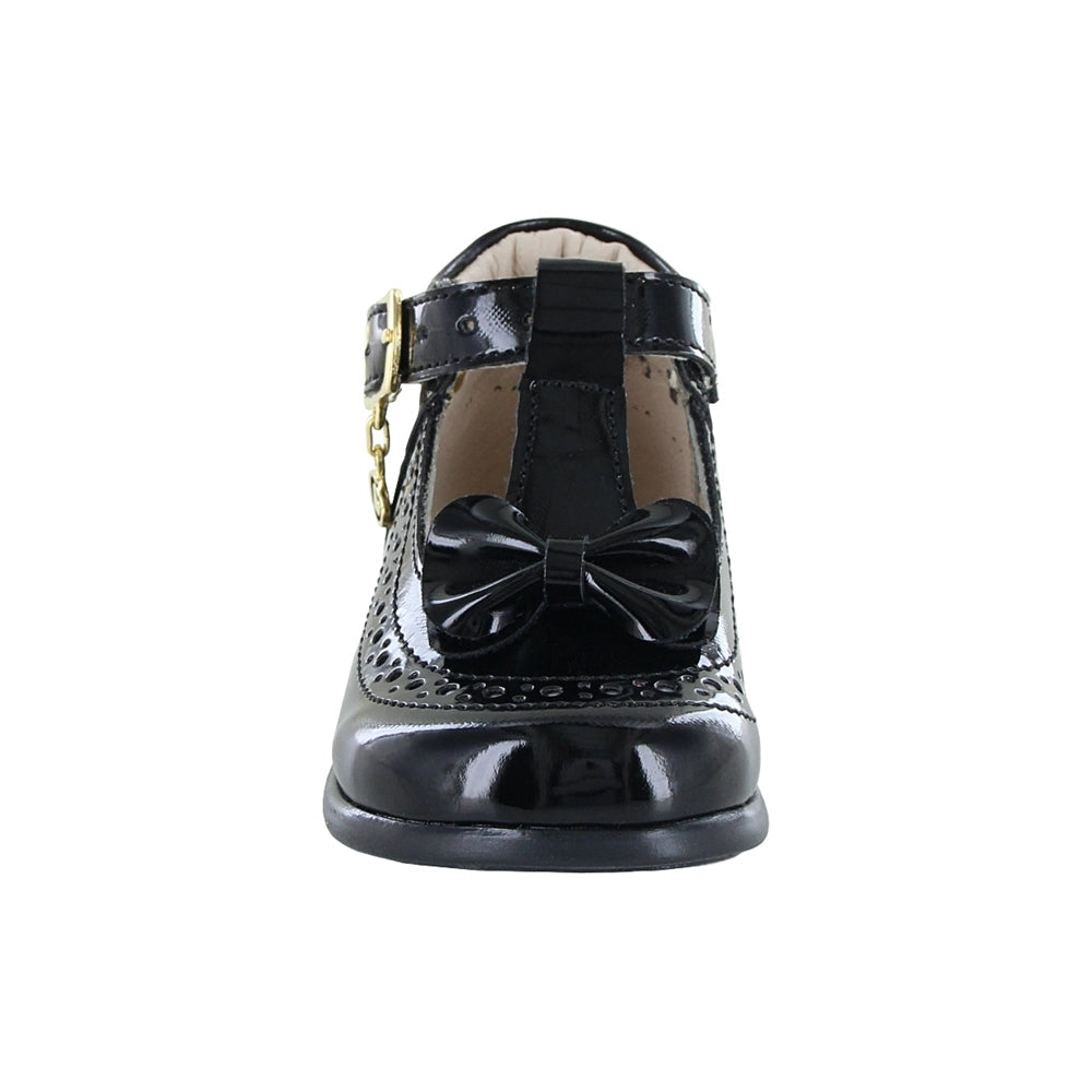 Zapato Coqueta para niña en charol negro Pampa con moño decorativo