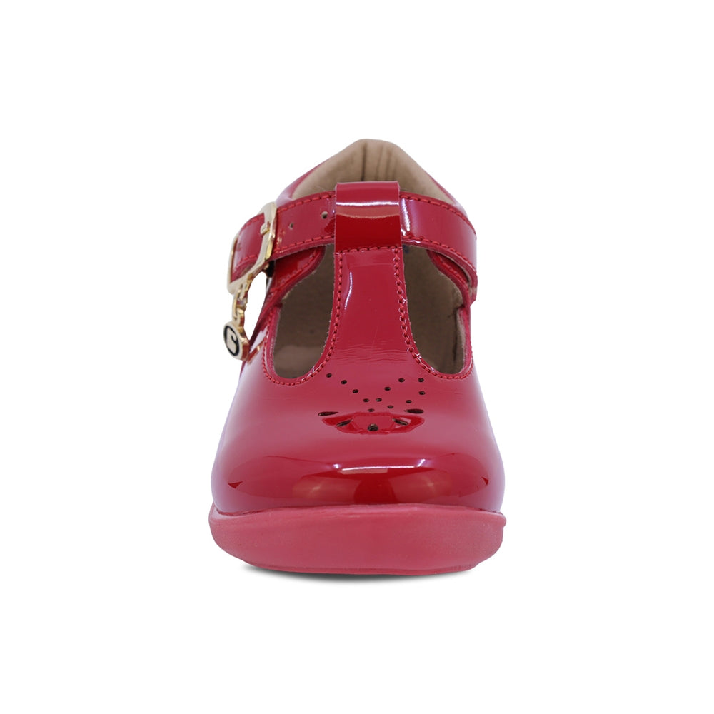 ZAPATO COQUETA PARA NIÑA EN CHAROL COLOR ROJO PANAL CON HEBILLA