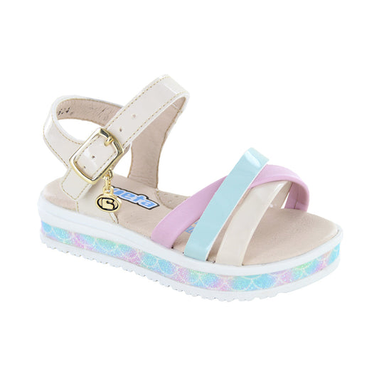 Sandalia Coqueta para niña en charol  beige Casandra con arco preformado