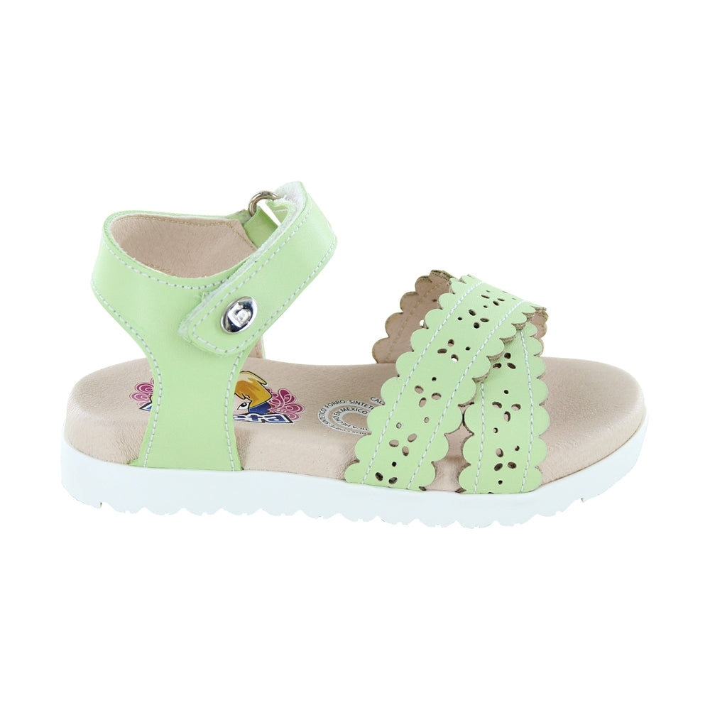 Sandalia Coqueta para niña en sintético  verde Cameron con diseño troquelado