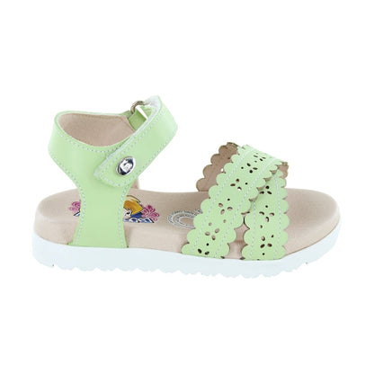 Sandalia Coqueta para niña en sintético  verde Cameron con diseño troquelado