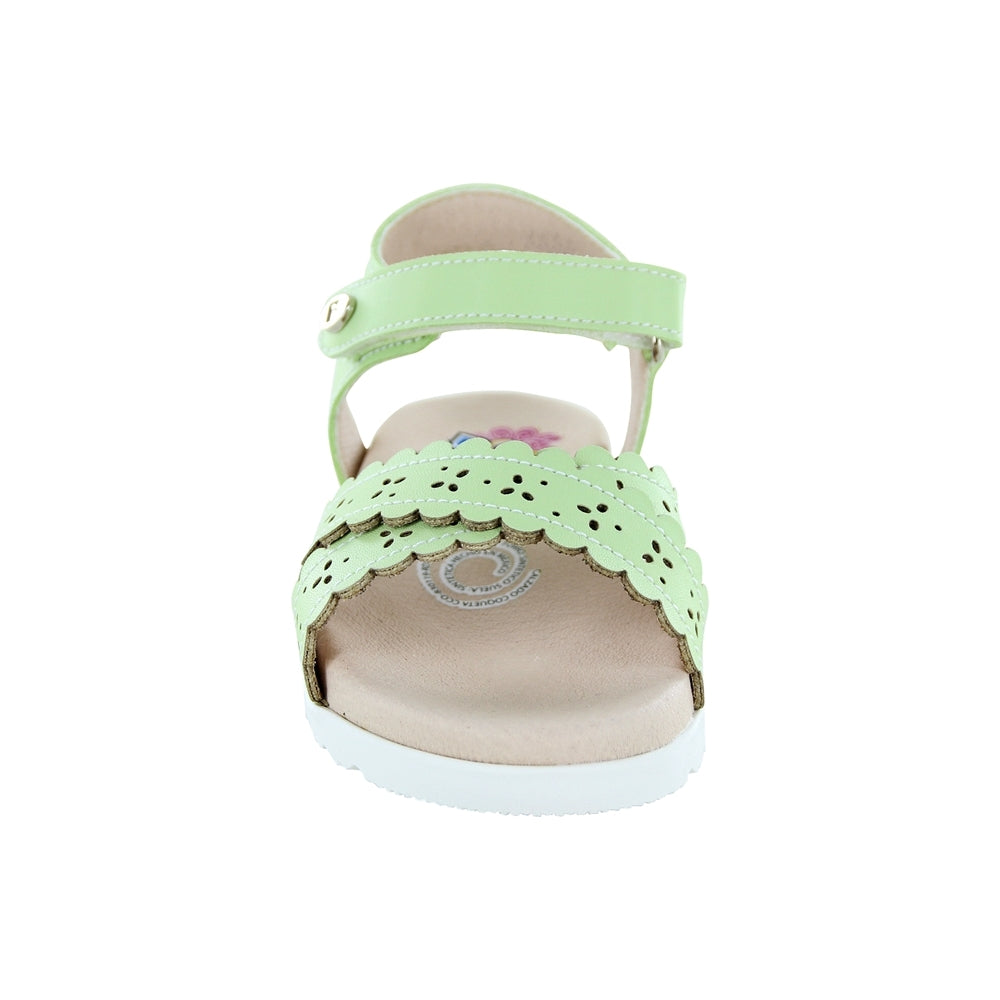 Sandalia Coqueta para niña en sintético  verde Cameron con diseño troquelado