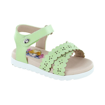 Sandalia Coqueta para niña en sintético  verde Cameron con diseño troquelado