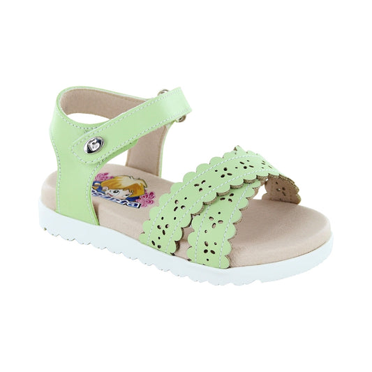 Sandalia Coqueta para niña en sintético  verde Cameron con diseño troquelado