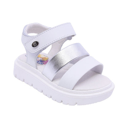 SANDALIA COQUETA PARA NIÑA COLOR BLANCO DE PIEL TOMASA CON TIRA DE CONTACTO