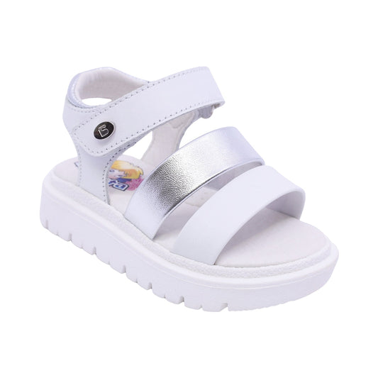 SANDALIA COQUETA PARA NIÑA COLOR BLANCO DE PIEL TOMASA CON TIRA DE CONTACTO