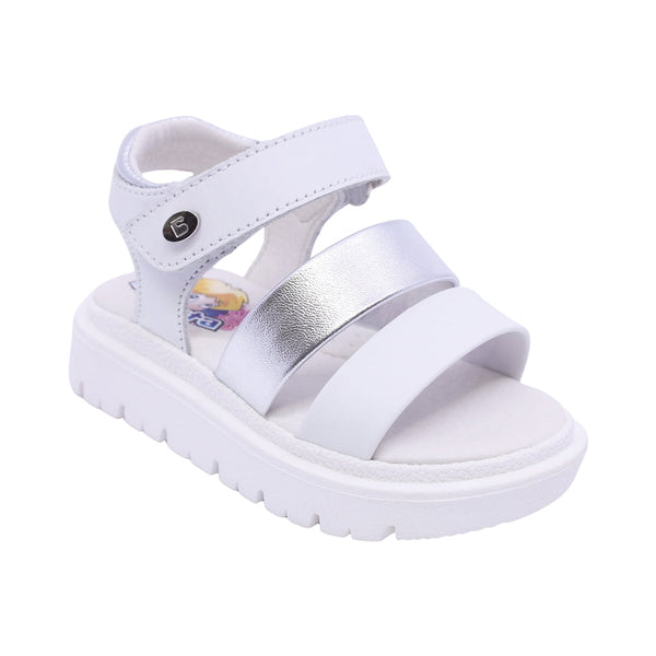 SANDALIA COQUETA PARA NIÑA COLOR BLANCO DE PIEL TOMASA CON TIRA DE CONTACTO
