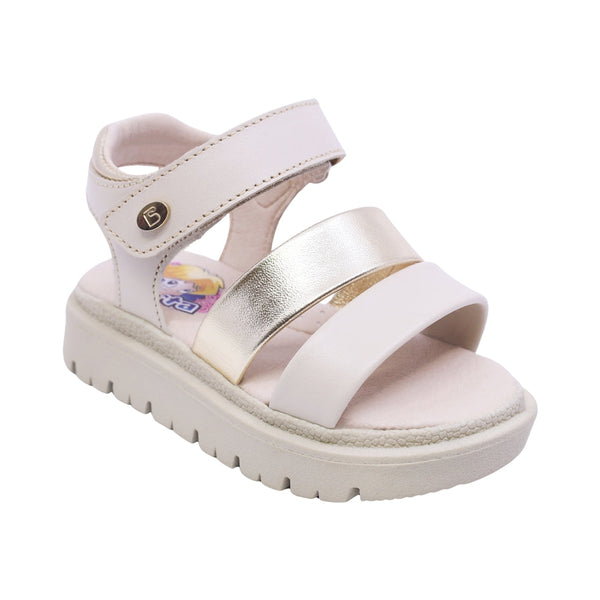 SANDALIA COQUETA PARA NIÑA COLOR BEIGE DE PIEL TOMASA CON TIRA DE CONTACTO