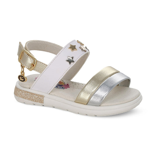 Sandalia Coqueta para niña en sintético oro Sofi con detalles de estrellas.