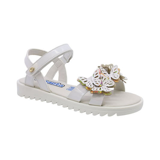Sandalias para niña Coqueta material charol color blanco Rebeca diseño de mariposas