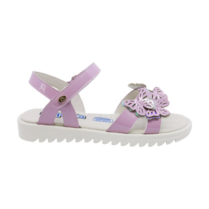 Sandalias para niña Coqueta material charol color lila Rebeca diseño de mariposas
