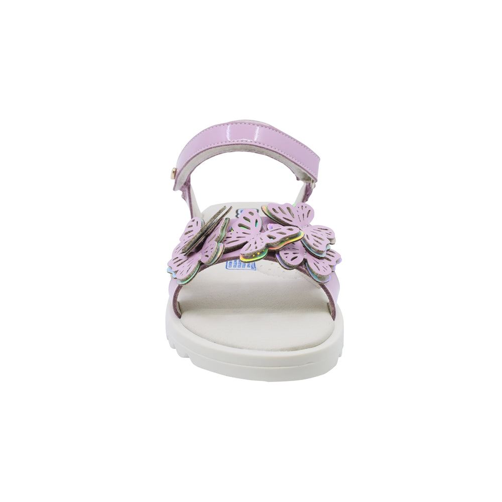 Sandalias para niña Coqueta material charol color lila Rebeca diseño de mariposas