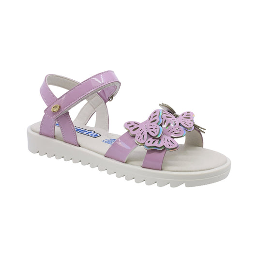 Sandalias para niña Coqueta material charol color lila Rebeca diseño de mariposas