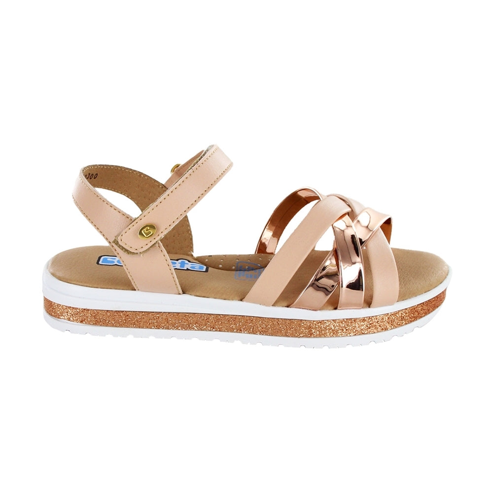 Sandalias Coqueta para niña en sintético beige Casandra con ajuste seguro