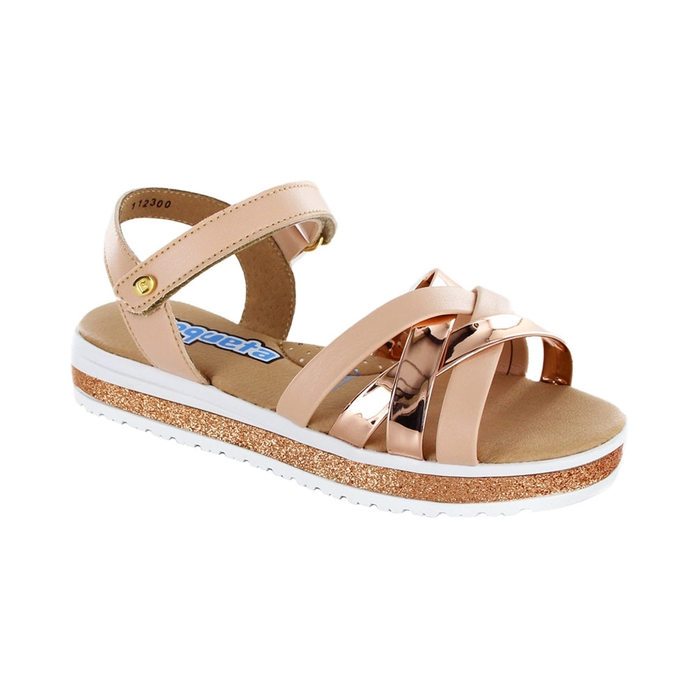 Sandalias Coqueta para niña en sintético beige Casandra con ajuste seguro