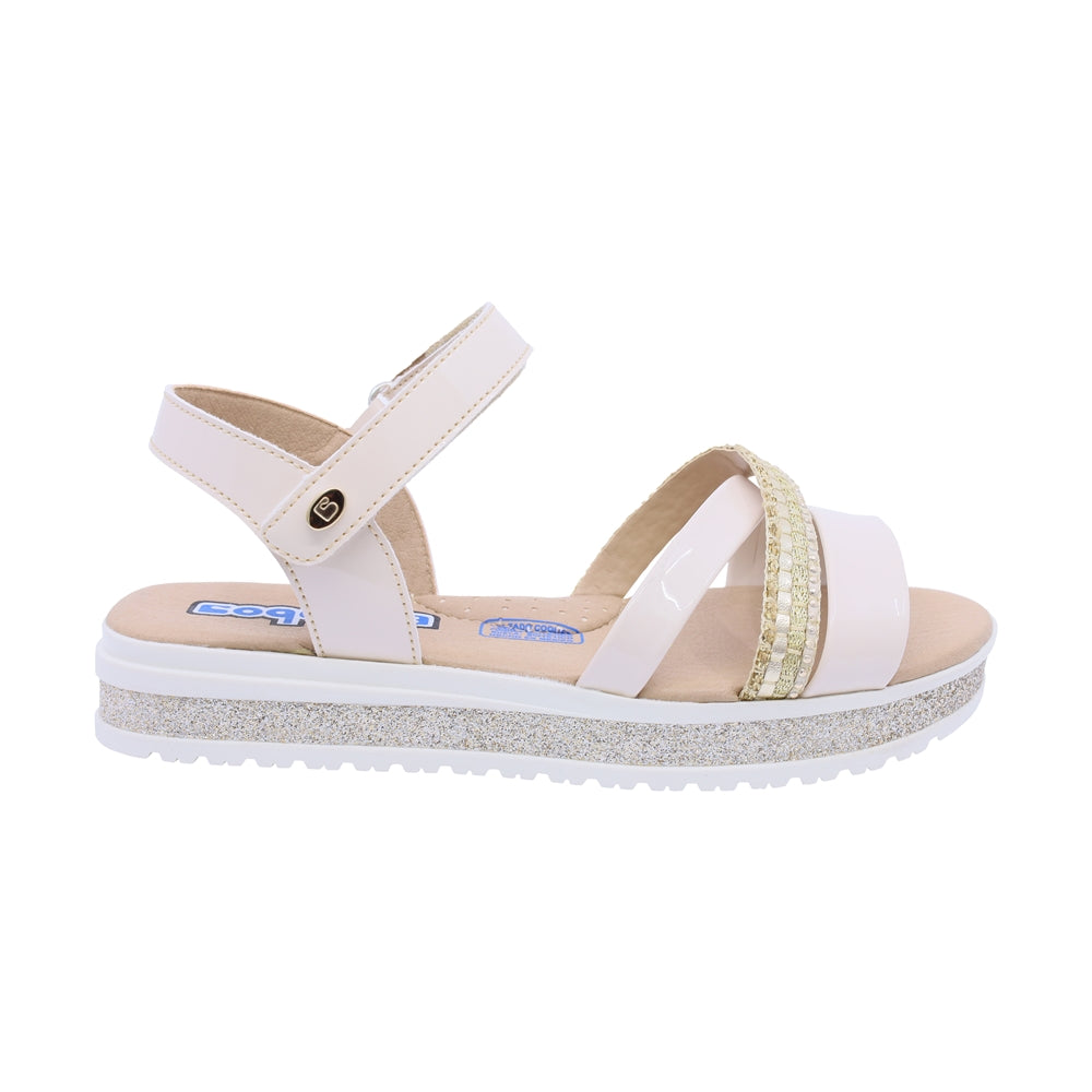 Sandalia Coqueta para niña en sintético beige Casandra con tira de contacto.