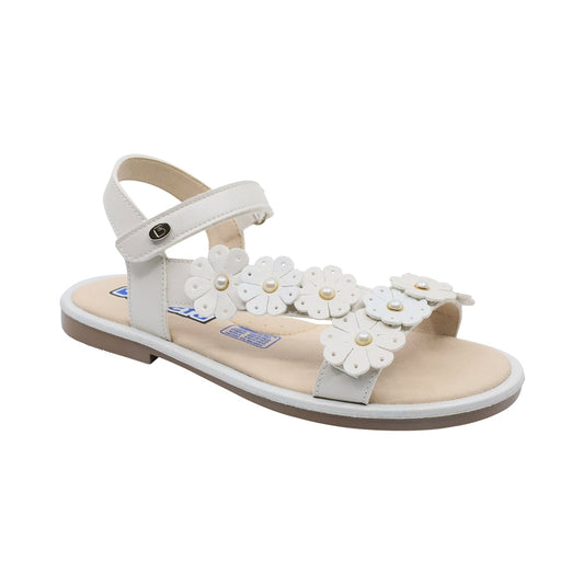 Sandalias Coqueta para niña en sintético perla Yalitza con diseño floral