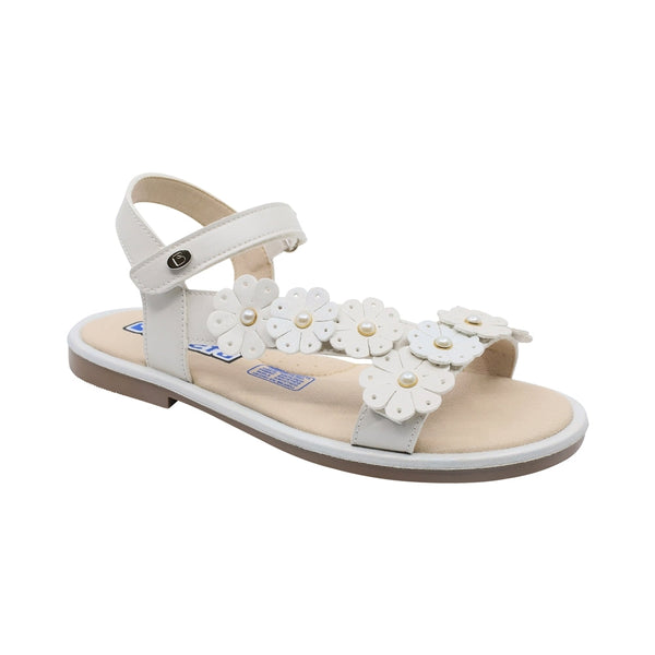 Sandalias Coqueta para niña en sintético perla Yalitza con diseño floral