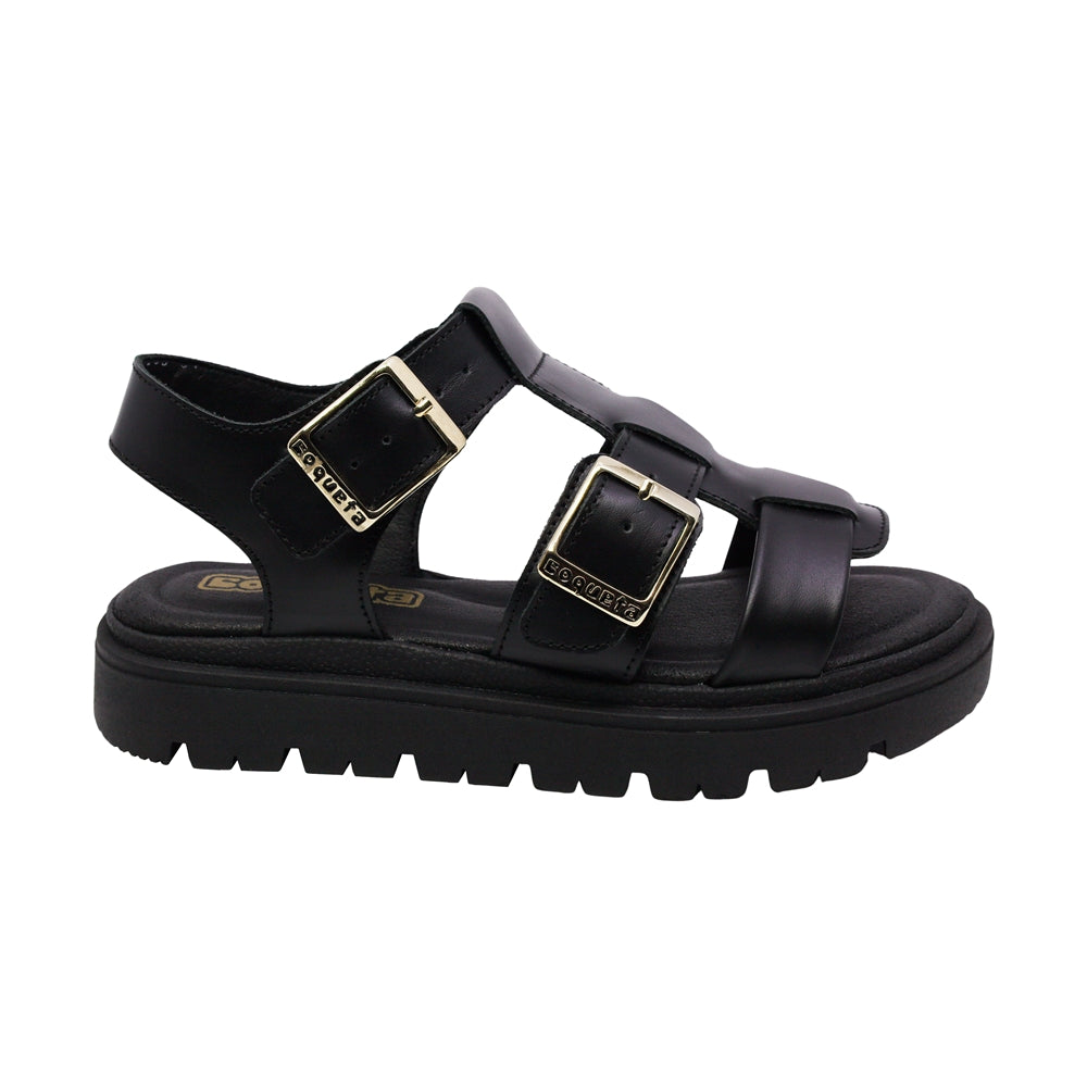 SANDALIA COQUETA PARA NIÑA COLOR NEGRO DE PIEL TOMASA CON HEBILLA