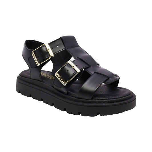 SANDALIA COQUETA PARA NIÑA COLOR NEGRO DE PIEL TOMASA CON HEBILLA