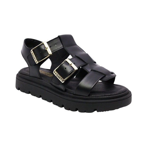 SANDALIA COQUETA PARA NIÑA COLOR NEGRO DE PIEL TOMASA CON HEBILLA
