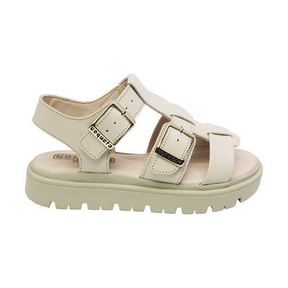 SANDALIA COQUETA PARA NIÑA COLOR BEIGE DE PIEL TOMASA CON HEBILLA