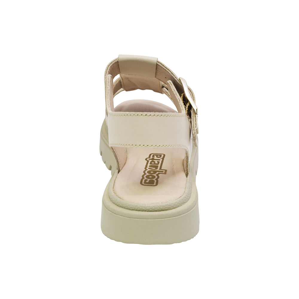 SANDALIA COQUETA PARA NIÑA COLOR BEIGE DE PIEL TOMASA CON HEBILLA