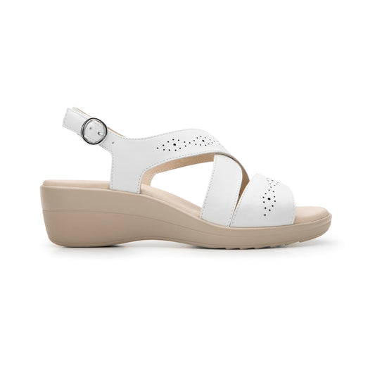 Sandalia Cuña Baja Flexi para Mujer con 100% Piel Estilo 116024 Blanco