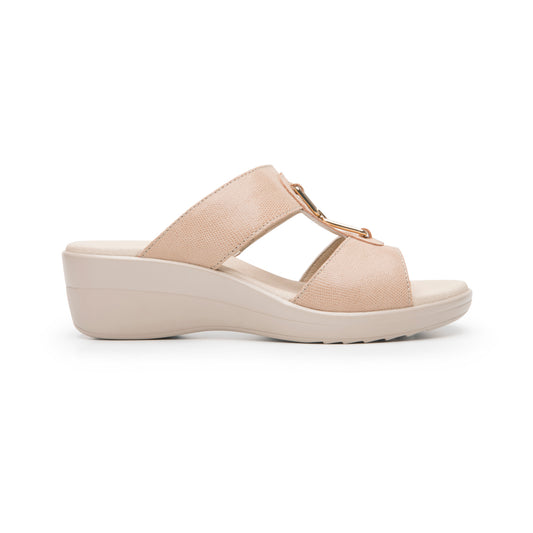 Sandalia Cuña Baja Flexi para Mujer con 100% Piel Estilo 116027 Crema