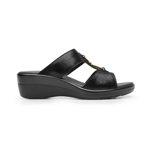 Sandalia Cuña Baja Flexi para Mujer con 100% Piel Estilo 116027 Negro