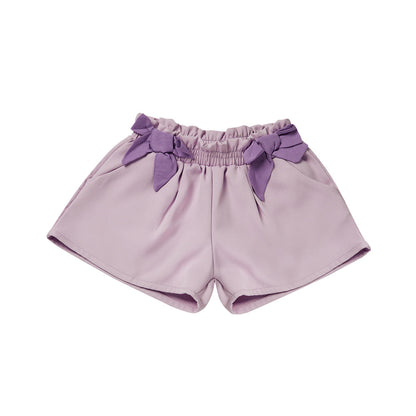 Short Coqueta para niña de algodón lila con moños decorativos