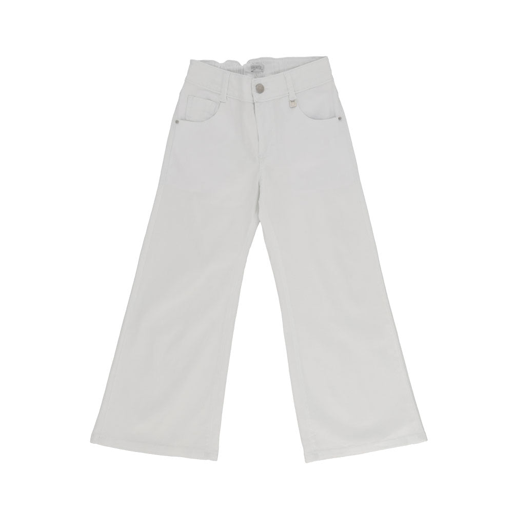 Pantalón Coqueta para niña de algodón blanco con pierna ancha